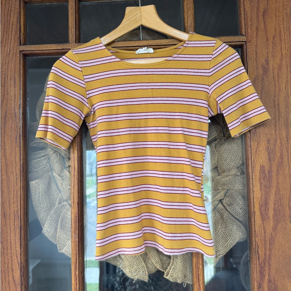 Roolee Yellow and White Fitted Ribbed T-Shirt